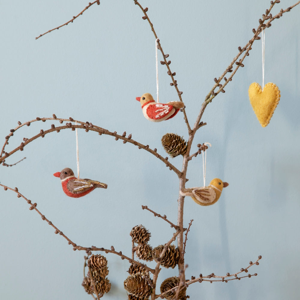 Pearl Birds Felt Decoration 3pk
