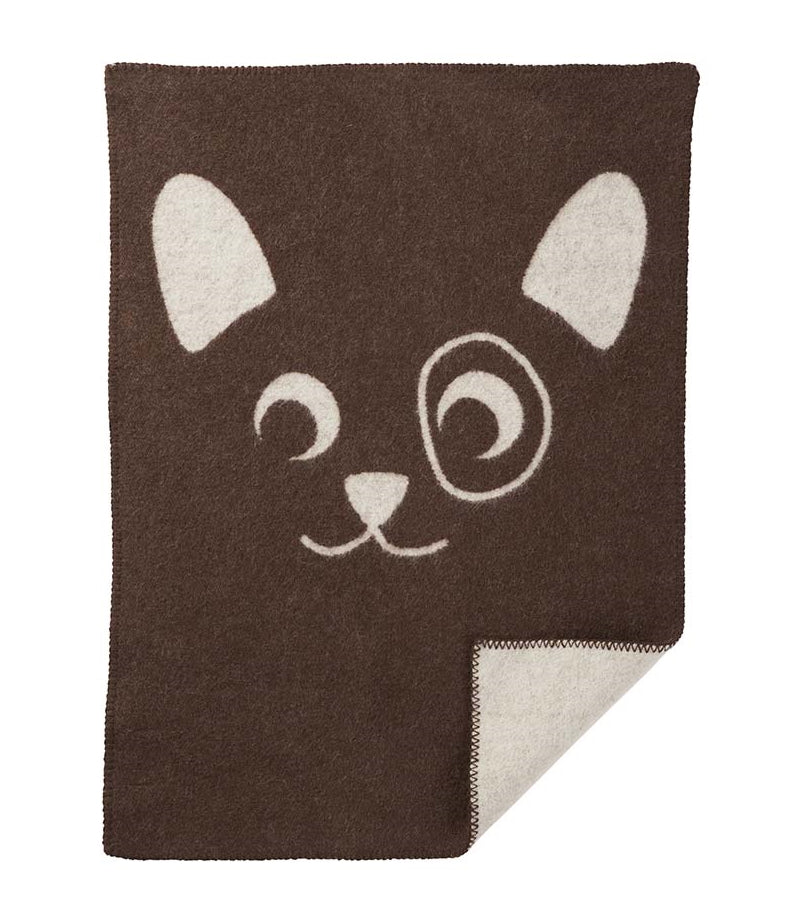 Puppy Organic Wool Baby Blanket White-Brown