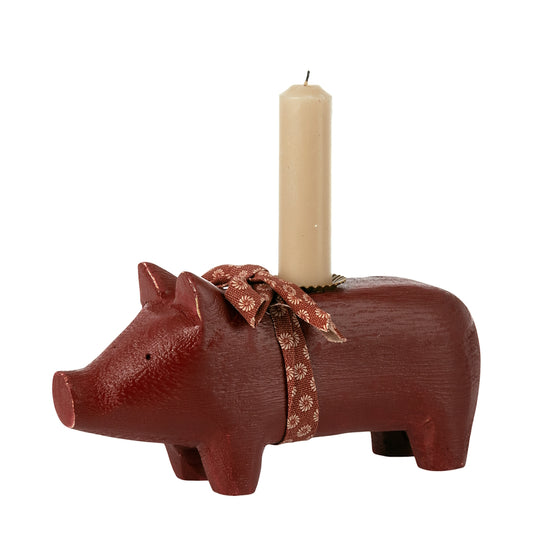 Maileg Pig Candle Holder Medium Red