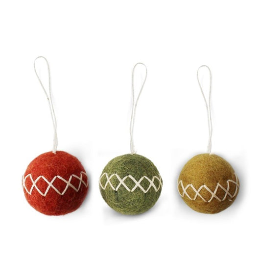 Gry & Sif Ball Felt Decorations Embroidery 3pk