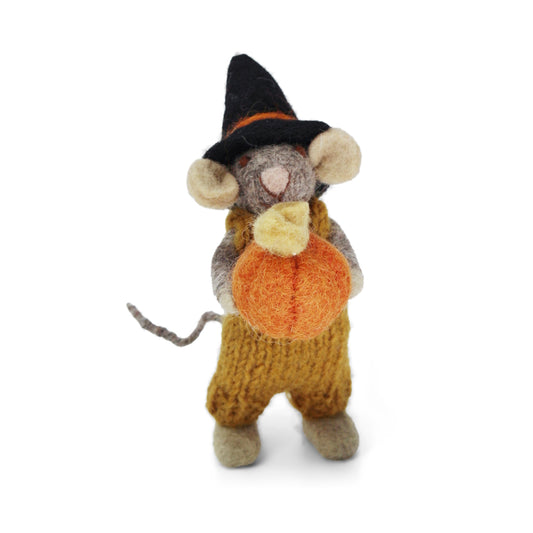 Gry & Sif Mouse Boy Small Grey with Pumpkin