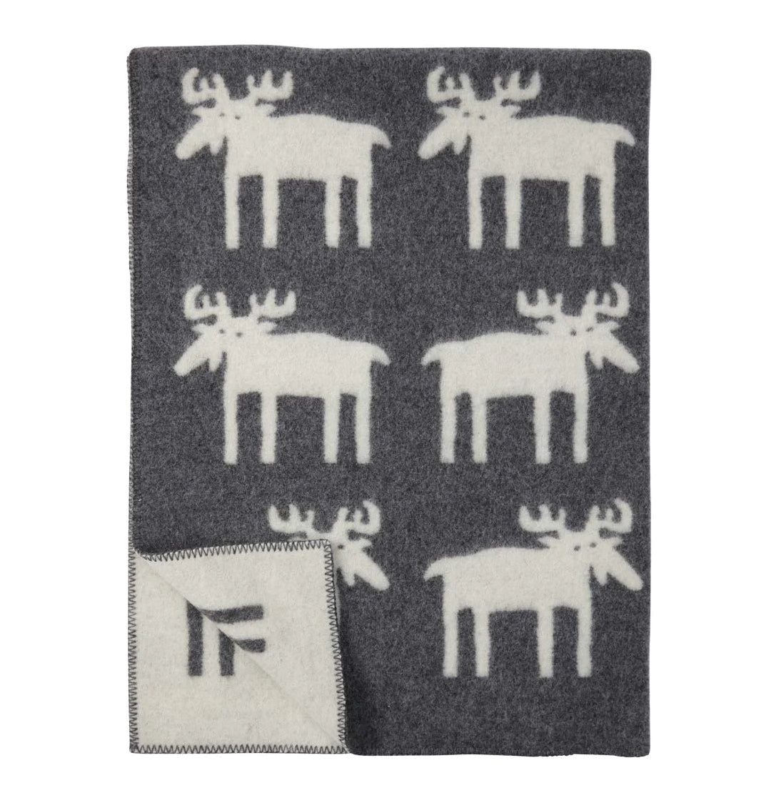 Moose Wool Blanket Grey-White