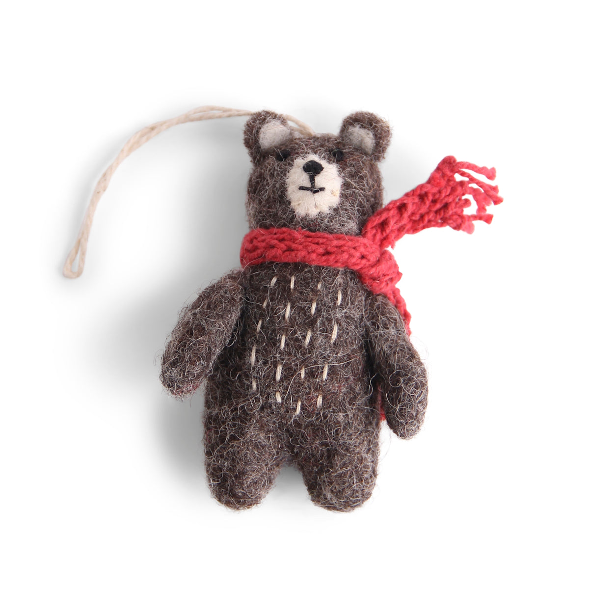 Gry & Sif Bear Grey Felt Decoration with red scarf