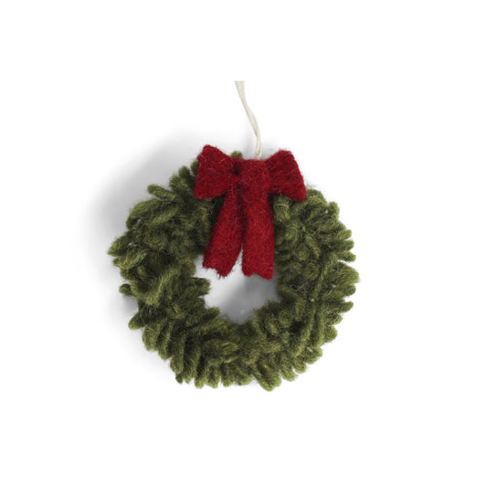 Gry & Sif Wreath Felt Mini Green w/ Red Bow