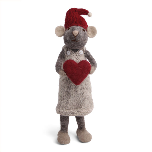 Gry & Sif Mouse Girl Big Grey with Heart