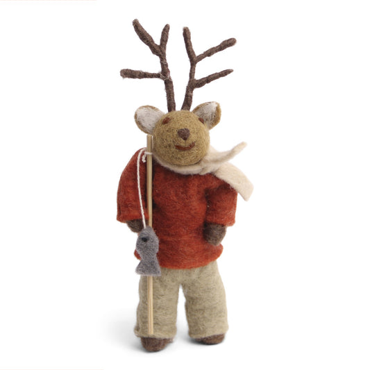 Gry & Sif Deer Boy Big Brown w/Fishing Pole