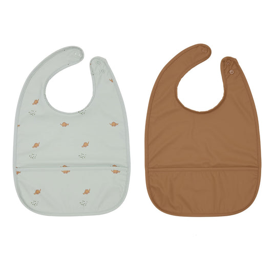 OYOY-dino-bib-2pk-green-caramel