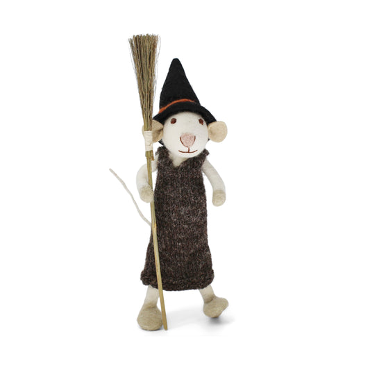 Mouse Girl Big White w/hat & broom