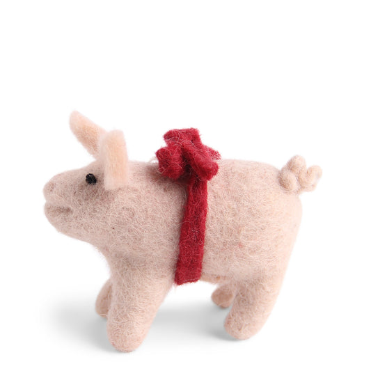 Gry & Sif Pig Felt Decoration with Red Loop