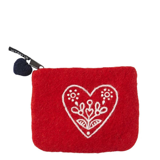 Klippan Heart & Flower Hand Felted Purse red