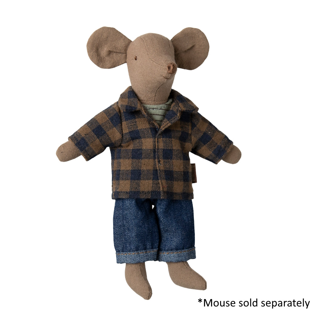 Maileg Brown Checked Shirt and Pants Dad Mouse