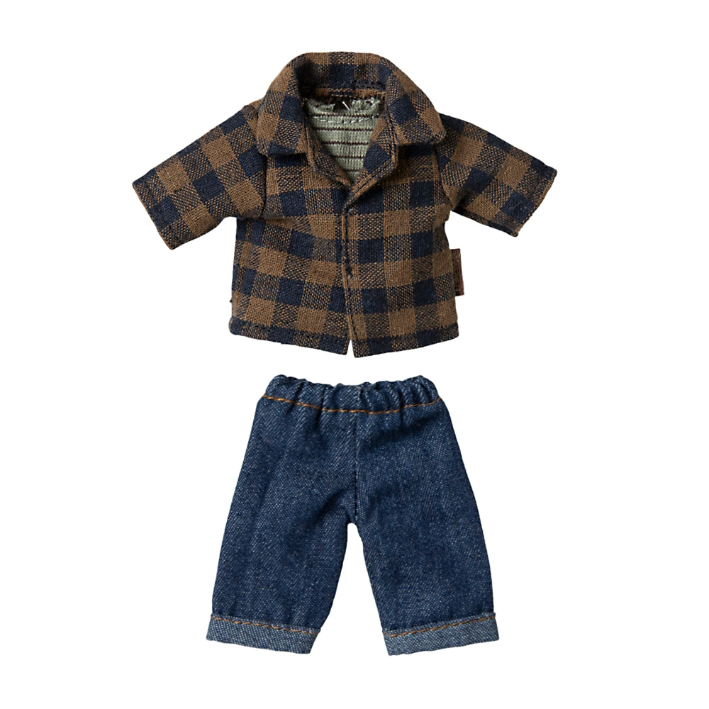 Maileg Brown Checked Shirt and Pants Dad Mouse