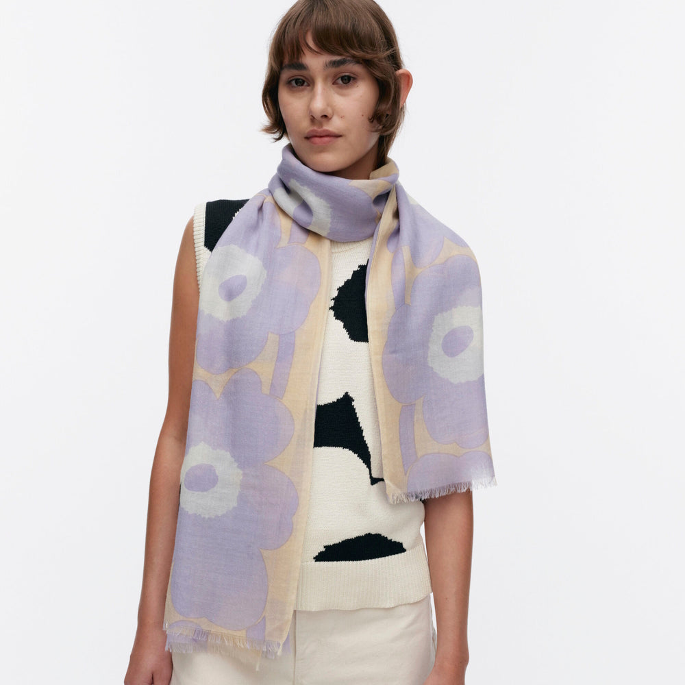 Marimekko Fiore Unikko Sheer Wool Scarf Light Lilac