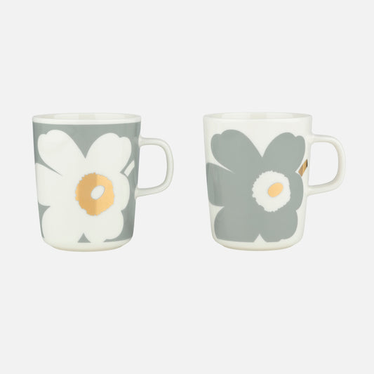 Marimekko Unikko Anniversary Mug Set Grey-Gold 2pk