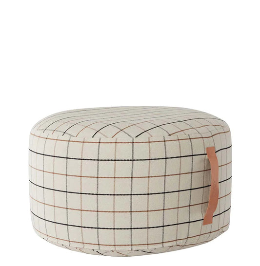 Grid Cotton Footstool Large White