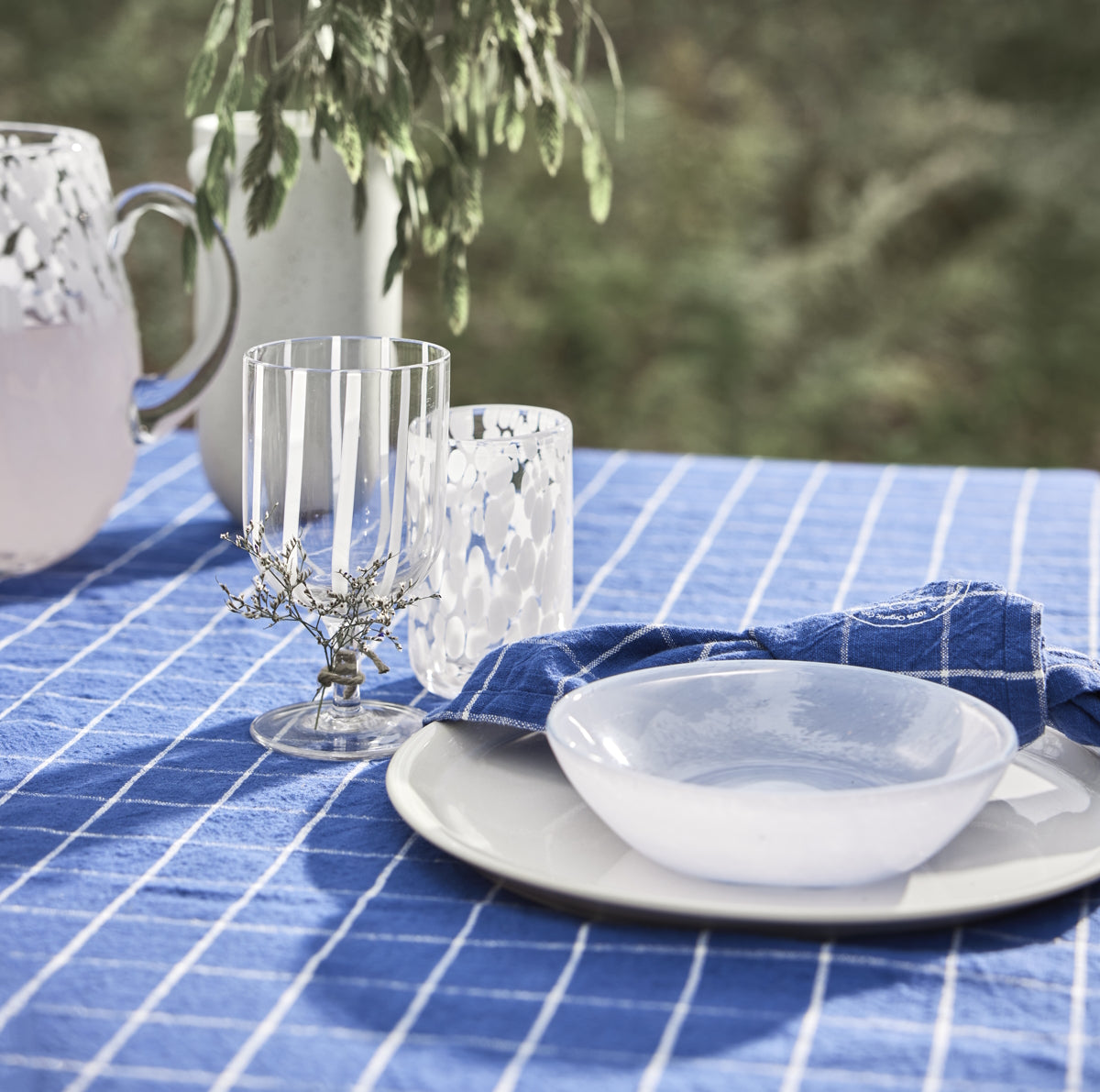 Grid Tablecloth 200x140 Dark Blue